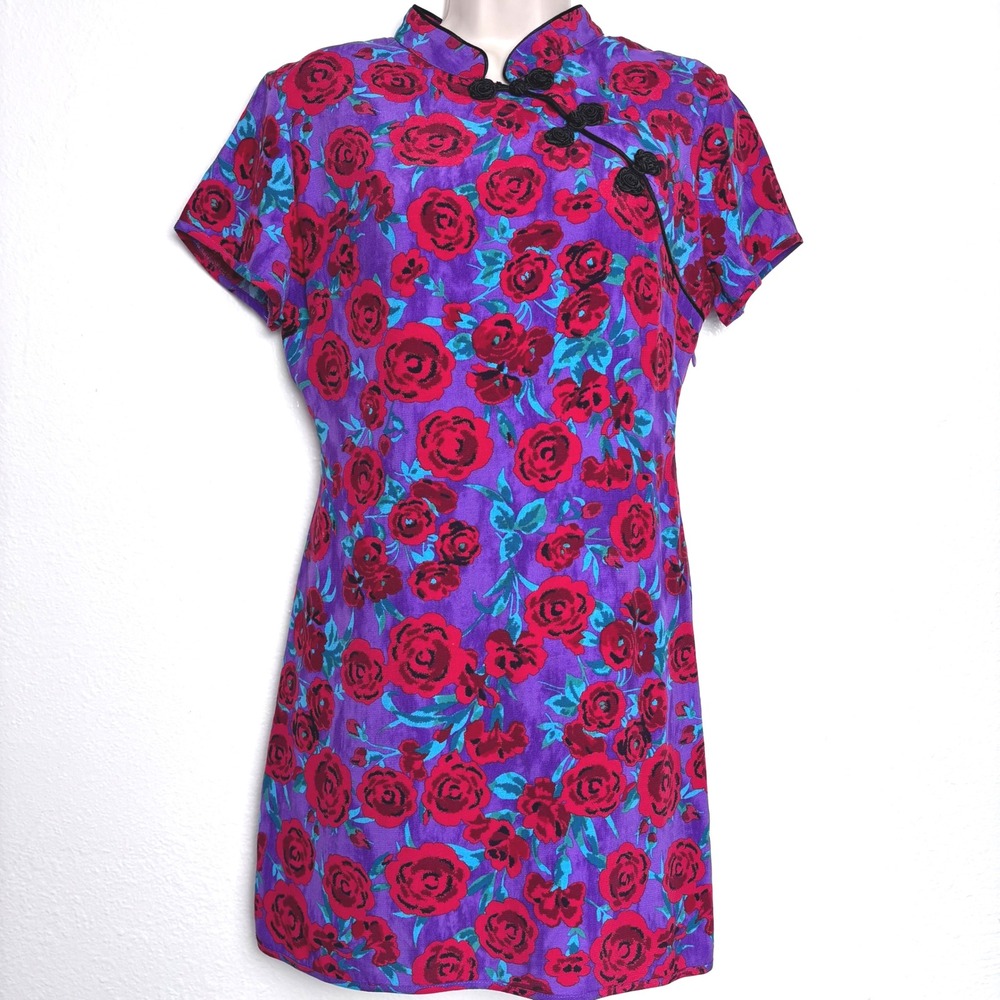 NWT Zara Roses Mini Dress‎ Printed Frog Button Mandarin Womens Sz M